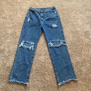 PrettyLittleThing Dark Blue Distressed Jeans